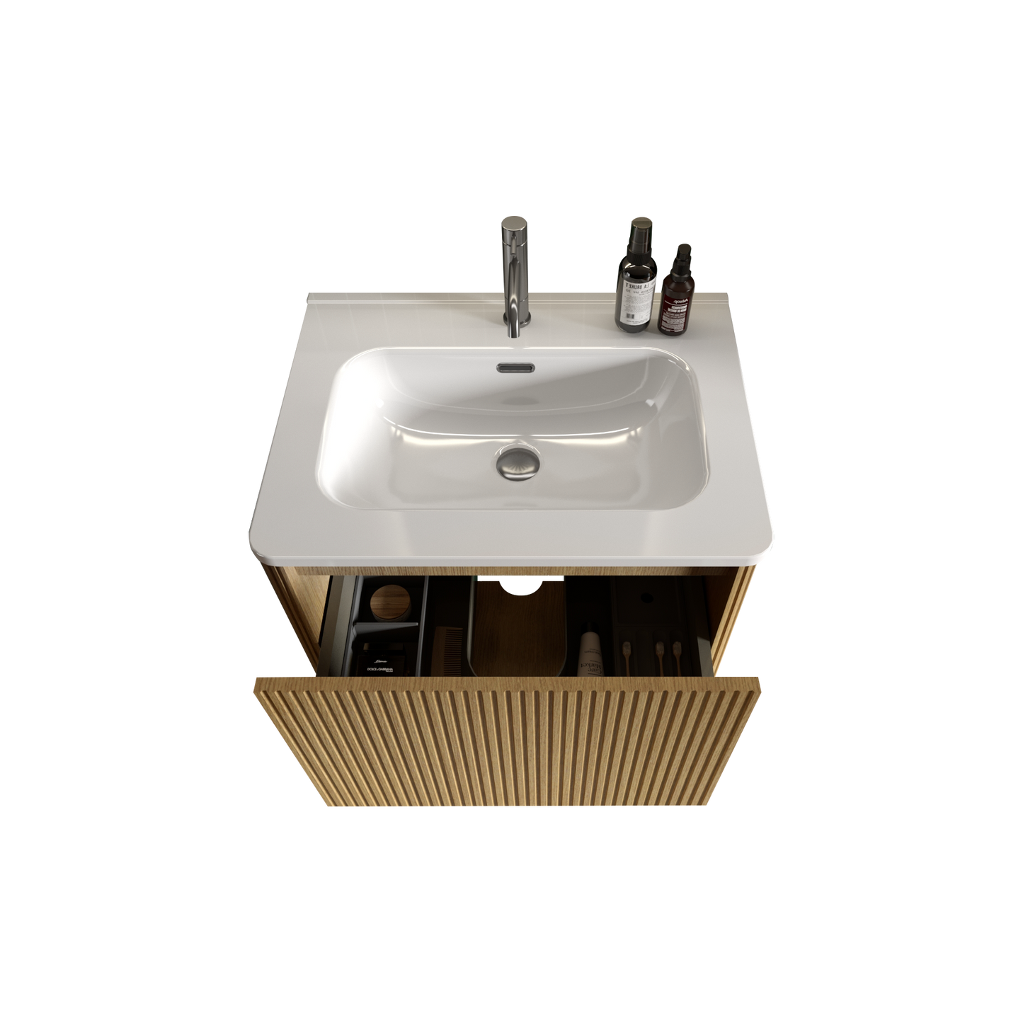 U055-Etna24W-306 Etna 24" Striped Natural Oak Bathroom Vanity with White Ceramic Sink, Wall Mounted Floating Bathroom Vanity for Modern Bathroom, Pre-assembled