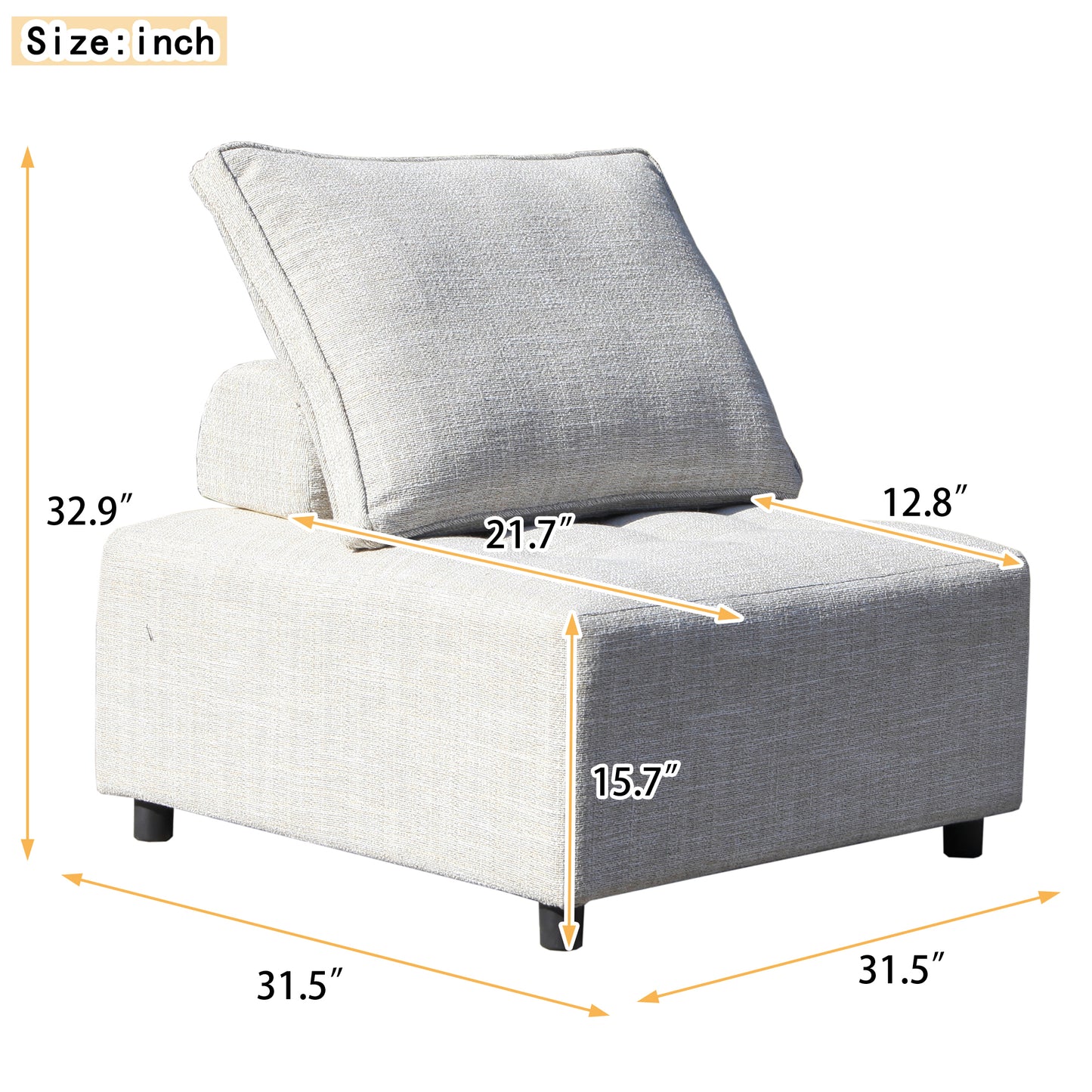 Outdoor Modular Sofa, with Aluminum Structure, Support Cushion and Back Cushion Cover-Removable, Fade-resistant, Waterproof Sofa Cover Included,Beige (The rate : Based on a single piece )/5Unit