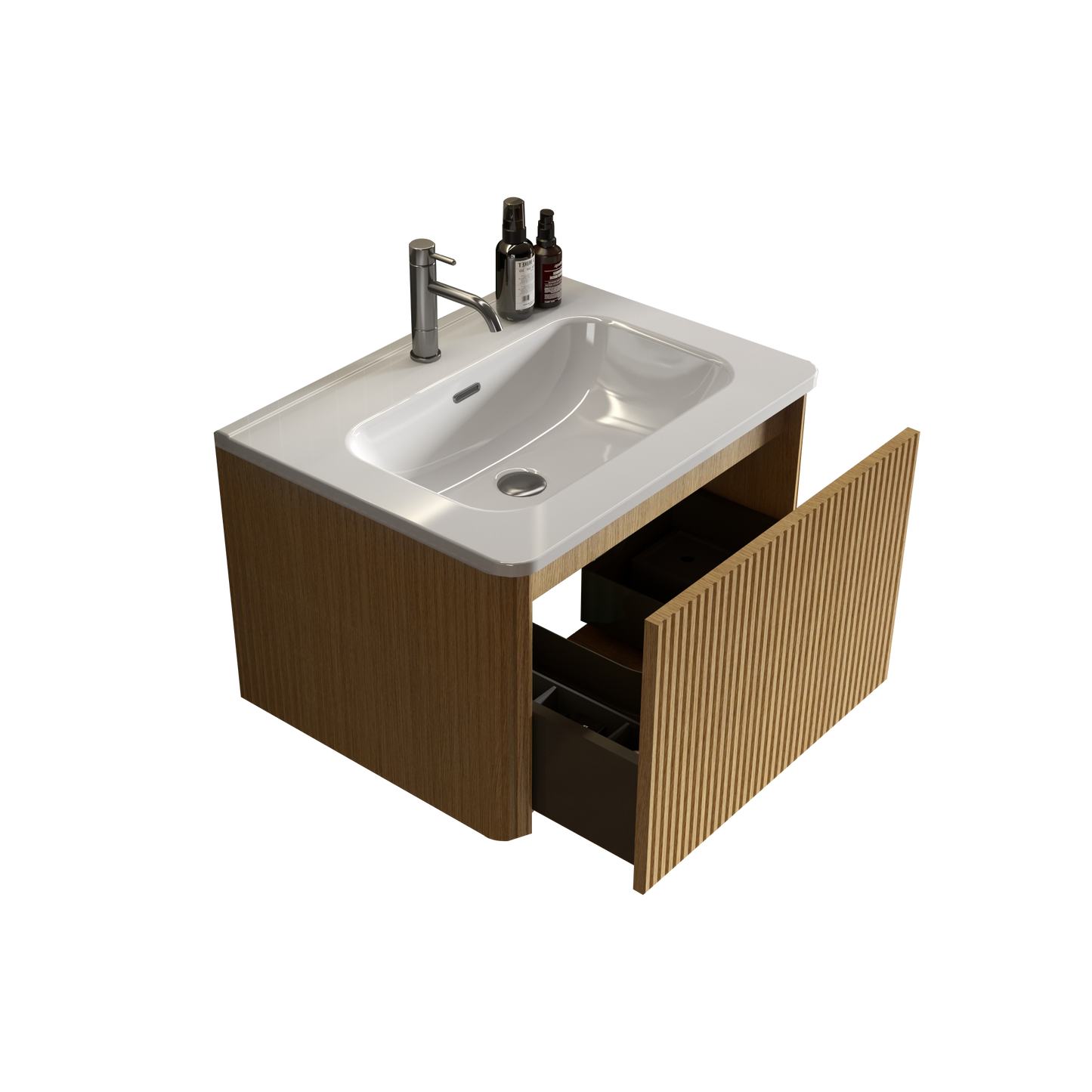 U055-Etna24W-306 Etna 24" Striped Natural Oak Bathroom Vanity with White Ceramic Sink, Wall Mounted Floating Bathroom Vanity for Modern Bathroom, Pre-assembled