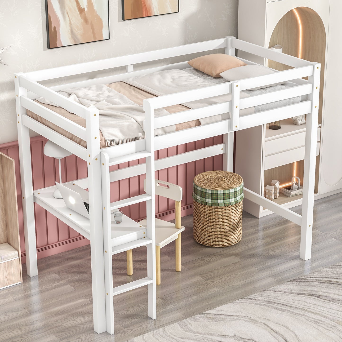 Twin Loft Bed with  built-in desk,White(Old SKU:W50450911)