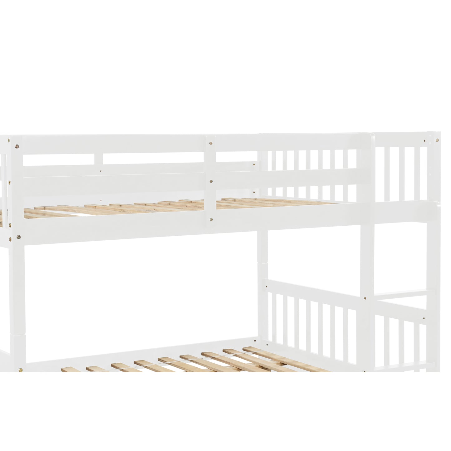 Full Over Full Bunk Bed with Trundle, Convertible to 2 Full Size Platform Bed, Full Size Bunk Bed with Ladder and Safety Rails for Kids, Teens, Adults,White(Old Sku:W504S00002)