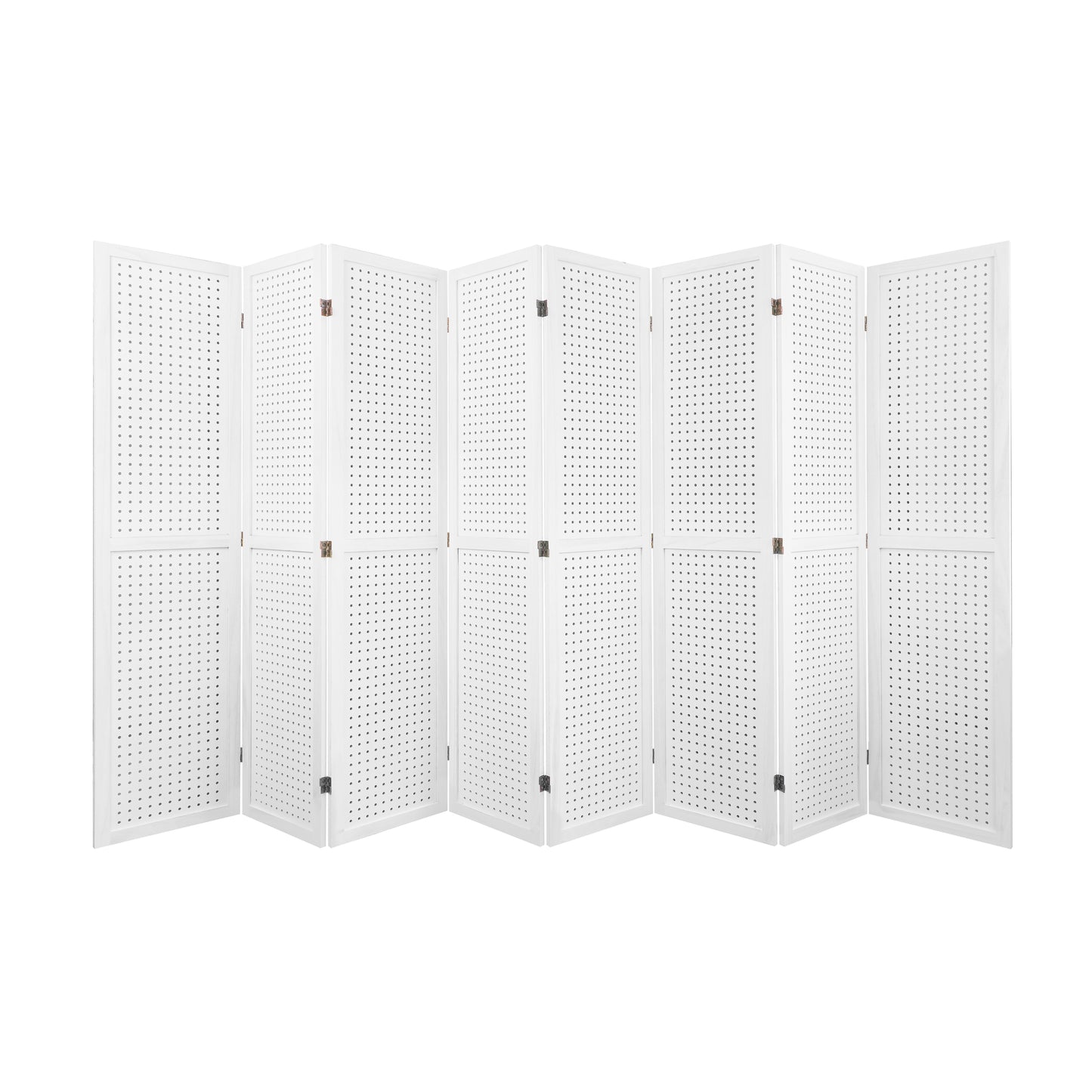 8 Panel Room Divider, 5.6Ft Pegboard Display Wooden Room Divider Folding Privacy Screen Room Divider Freestanding Peg Board Display for Trade Show Craft Show Home Wall Organizer,Elegant White