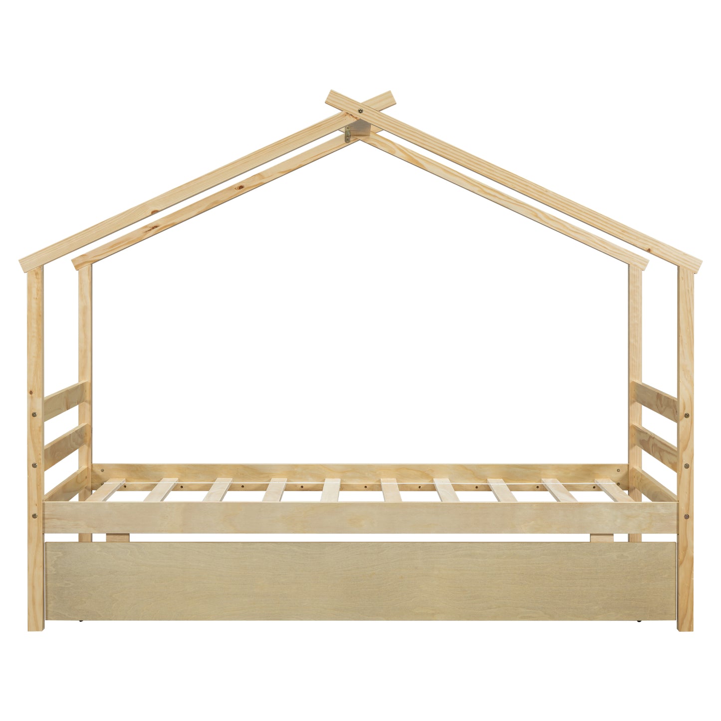 Twin Size  House-shaped Bed with Trundle,Natural