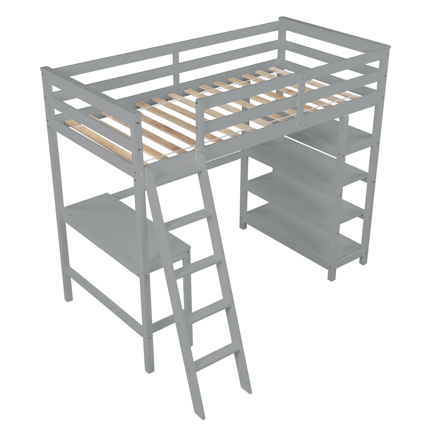 Loft Bed Twin with desk,ladder,shelves , Grey