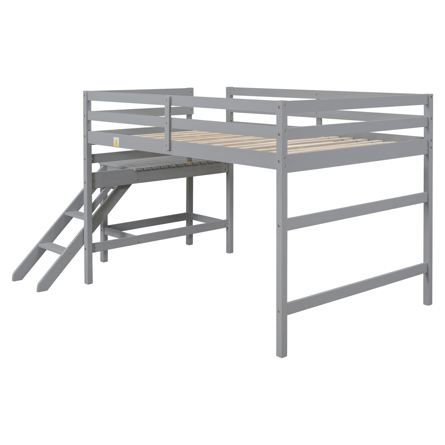 Full Loft Bed with Platform,ladder,Grey