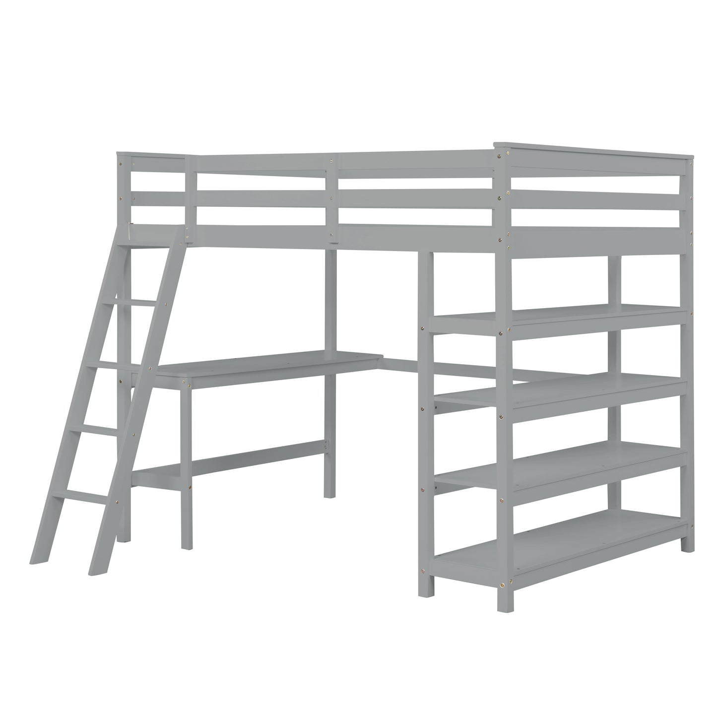 Loft Bed Full with desk,ladder,shelves , Grey