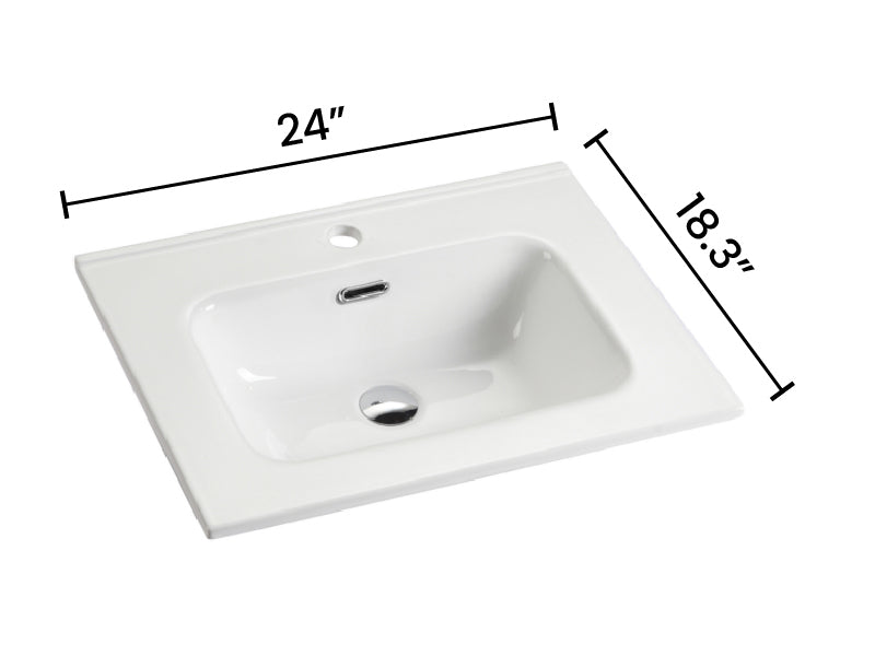 BB0924Y311, Integrated white ceramic basin with one predrilled faucet hole, drain assembly NOT included