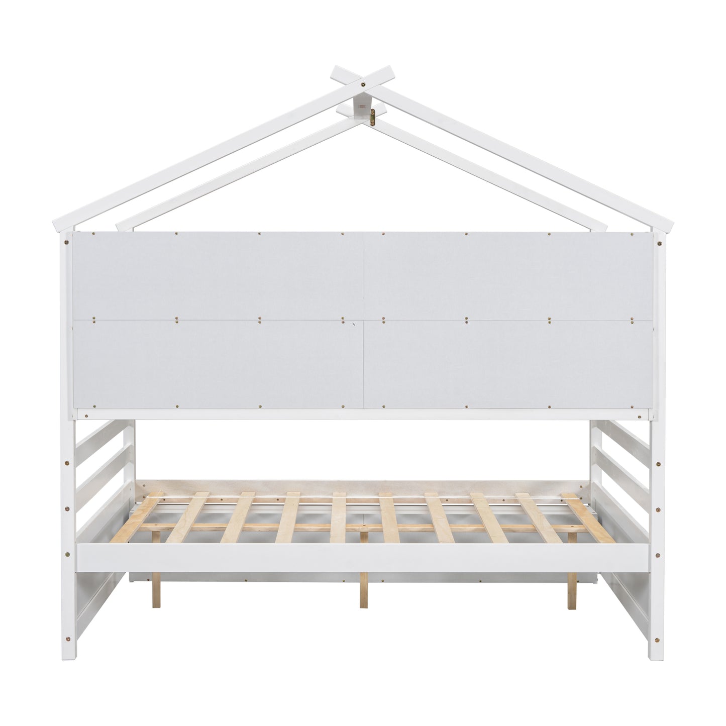 Full House Bed with Roof Frame, Bedside-shelves, Under Bed Storage Unit,White