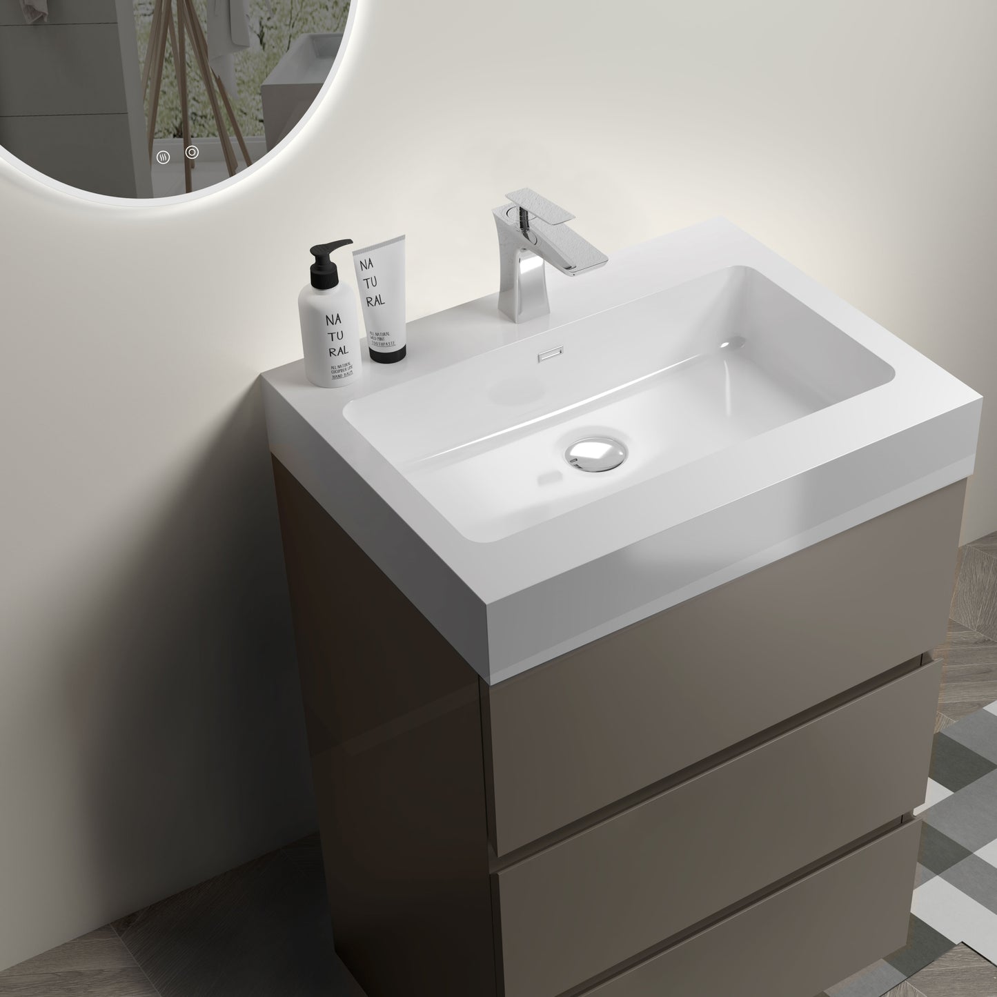 Alice 24" Gray Bathroom Vanity with Sink, Large Storage Freestanding Bathroom Vanity for Modern Bathroom, One-Piece White Sink Basin without Drain and Faucet, Pre-assembled