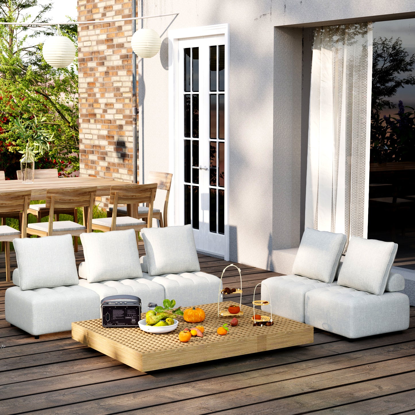 Outdoor Modular Sofa, with Aluminum Structure, Support Cushion and Back Cushion Cover-Removable, Fade-resistant, Waterproof Sofa Cover Included,Beige (The rate : Based on a single piece )/5Unit