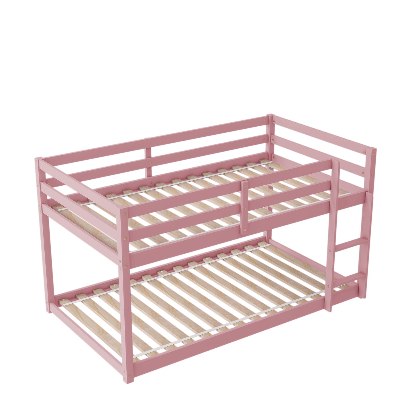 Twin over Twin Floor Bunk Bed,Pink