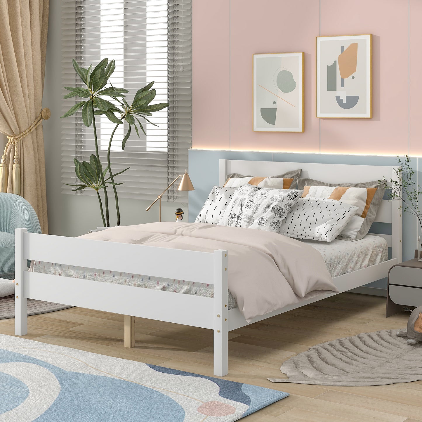 Full Bed with Headboard and Footboard,White(New SKU:W504P149039)