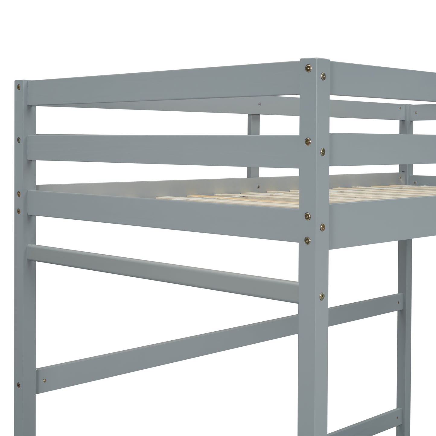 Twin Size High Loft Bed with inclined Ladder, Guardrails,Grey