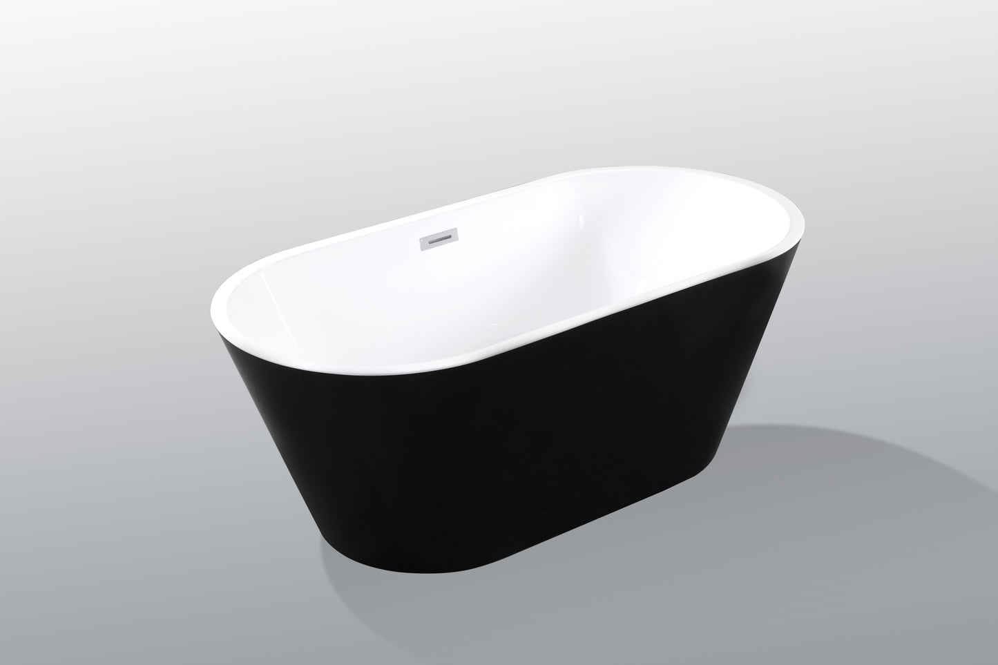 67" Acrylic Freestanding Bathtub-Acrylic Soaking Tubs, Oval Shape Black Freestanding Bathtub With Chrome Overflow and Pop Up Drain