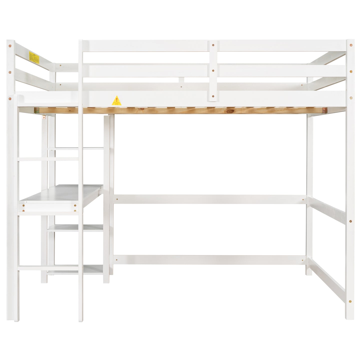 Full Loft Bed with Desk and Shelves,White