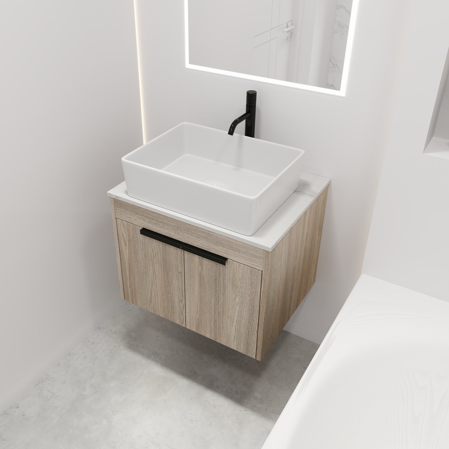 24 " Modern Design Float Bathroom Vanity With Ceramic Basin Set,  Wall Mounted White Oak Vanity  With Soft Close Door,KD-Packing,KD-Packing,2 Pieces Parcel(TOP-BAB110MOWH)