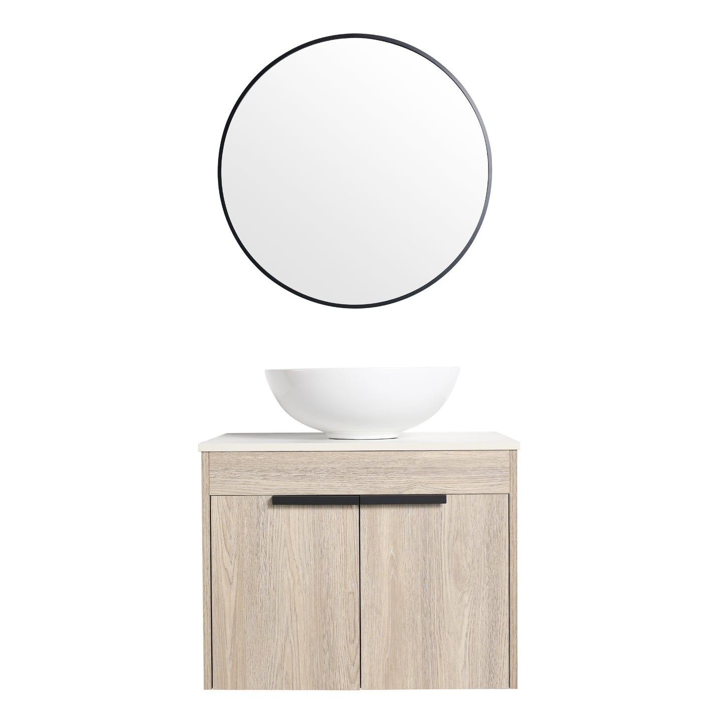 24 " Modern Design Float Bathroom Vanity With Ceramic Basin Set,  Wall Mounted White Oak Vanity  With Soft Close Door,KD-Packing,KD-Packing,2 Pieces Parcel(TOP-BAB321MOWH)