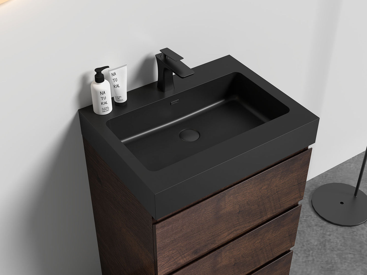 BB02-24-109, Integrated engineered quartz basin WITHOUT drain and faucet, matt black color