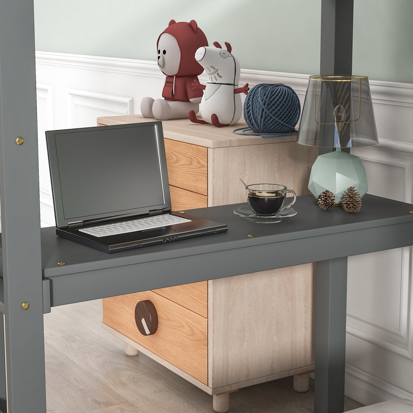 Twin Loft Bed with  built-in desk,Grey(Old SKU:W50450910)