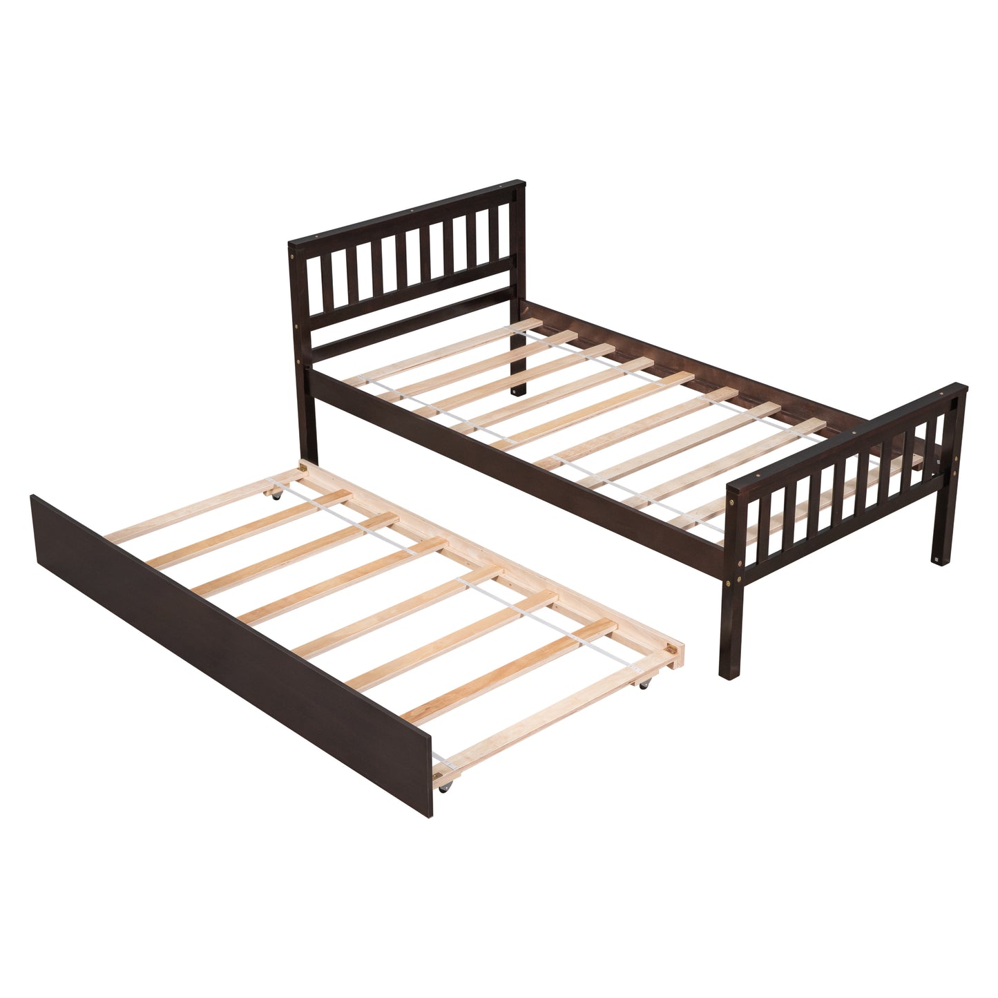 Twin Bed with Trundle, Platform Bed Frame with Headboard and Footboard, for Bedroom Small Living Space,No Box Spring Needed,Espresso(Old SKU:W50440557)