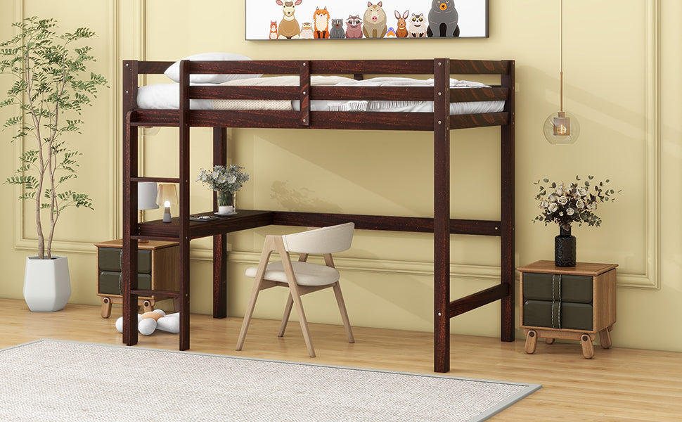 Twin Loft Bed with  built-in desk,Espresso