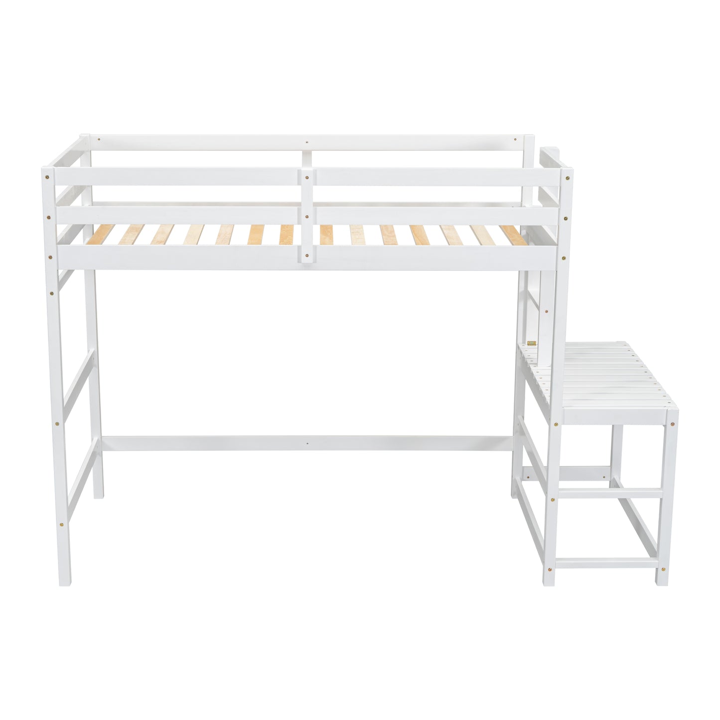 Twin High Loft Bed with Ladder landing Platform, Ladders, Guardrails,White