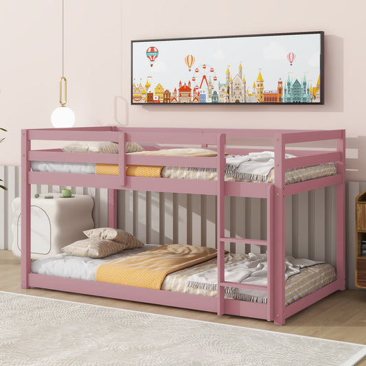 Twin over Twin Floor Bunk Bed,Pink