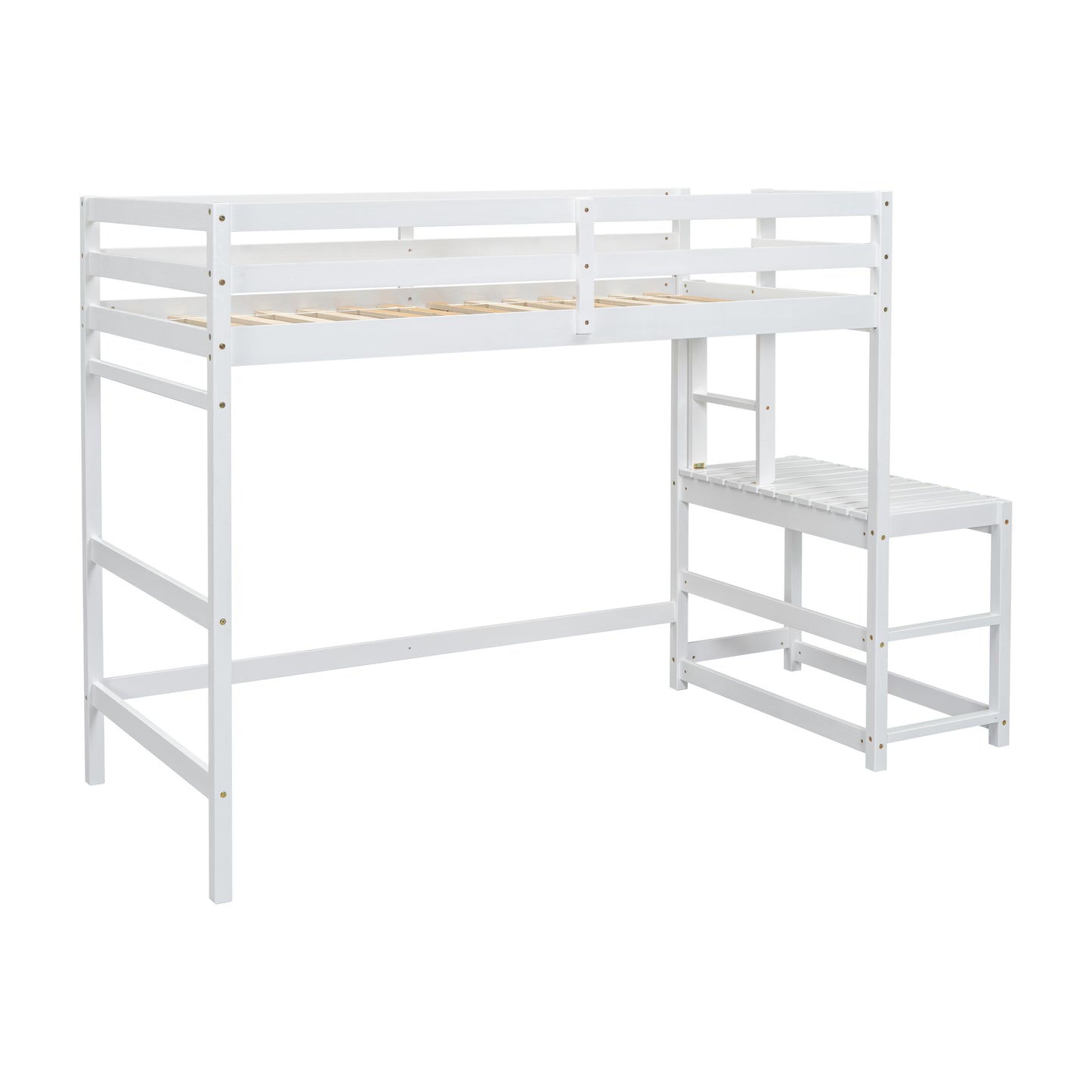 Twin High Loft Bed with Ladder landing Platform, Ladders, Guardrails,White