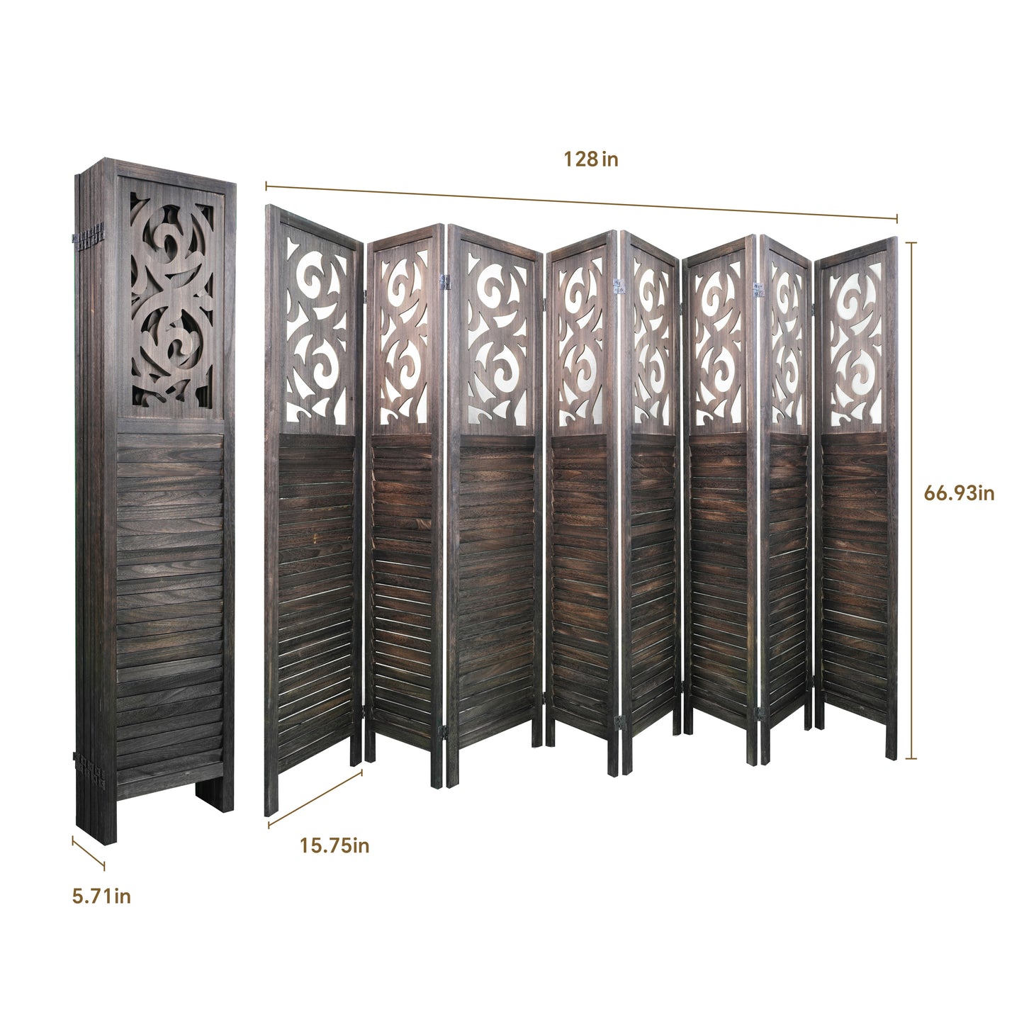 8 Panel Room Dividers, 6FT Carved Wood Room Divider Partition Room Dividers Wall Wooden Carved Folding Privacy Screens Foldable Panel Wall Divider for Office Restaurant, Rustic Brown