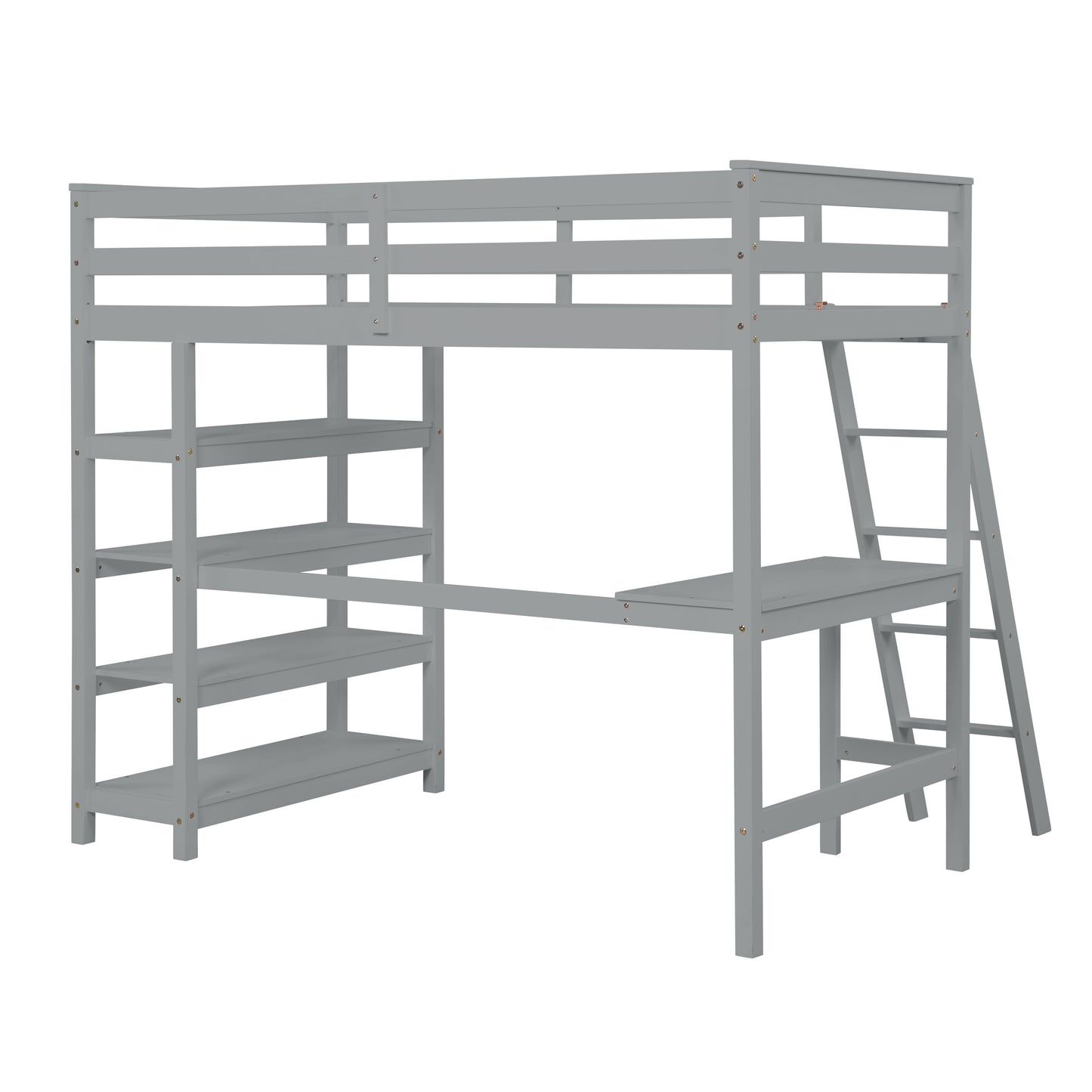 Loft Bed Twin with desk,ladder,shelves , Grey