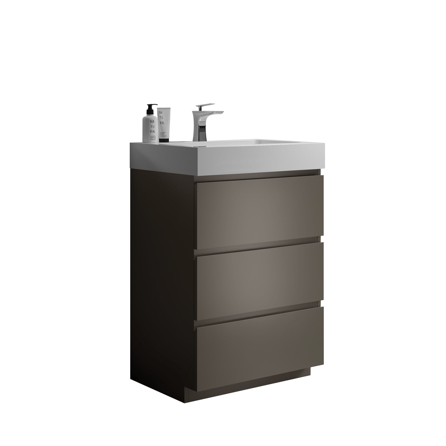 Alice 24" Gray Bathroom Vanity with Sink, Large Storage Freestanding Bathroom Vanity for Modern Bathroom, One-Piece White Sink Basin without Drain and Faucet, Pre-assembled