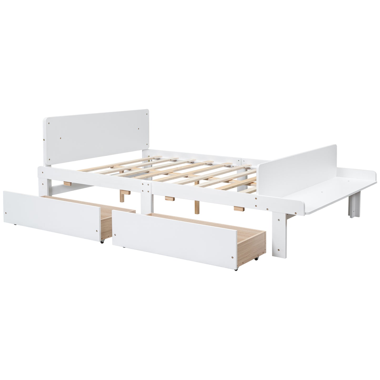 Full Bed with Footboard Bench,2 drawers,White