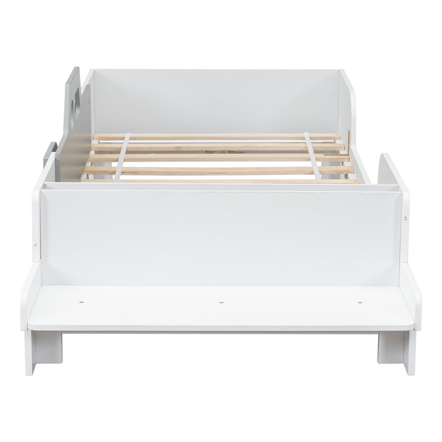 Mesvin Platform Storage Bed Car-Shaped Twin Wood Kid Bed with Bench,White