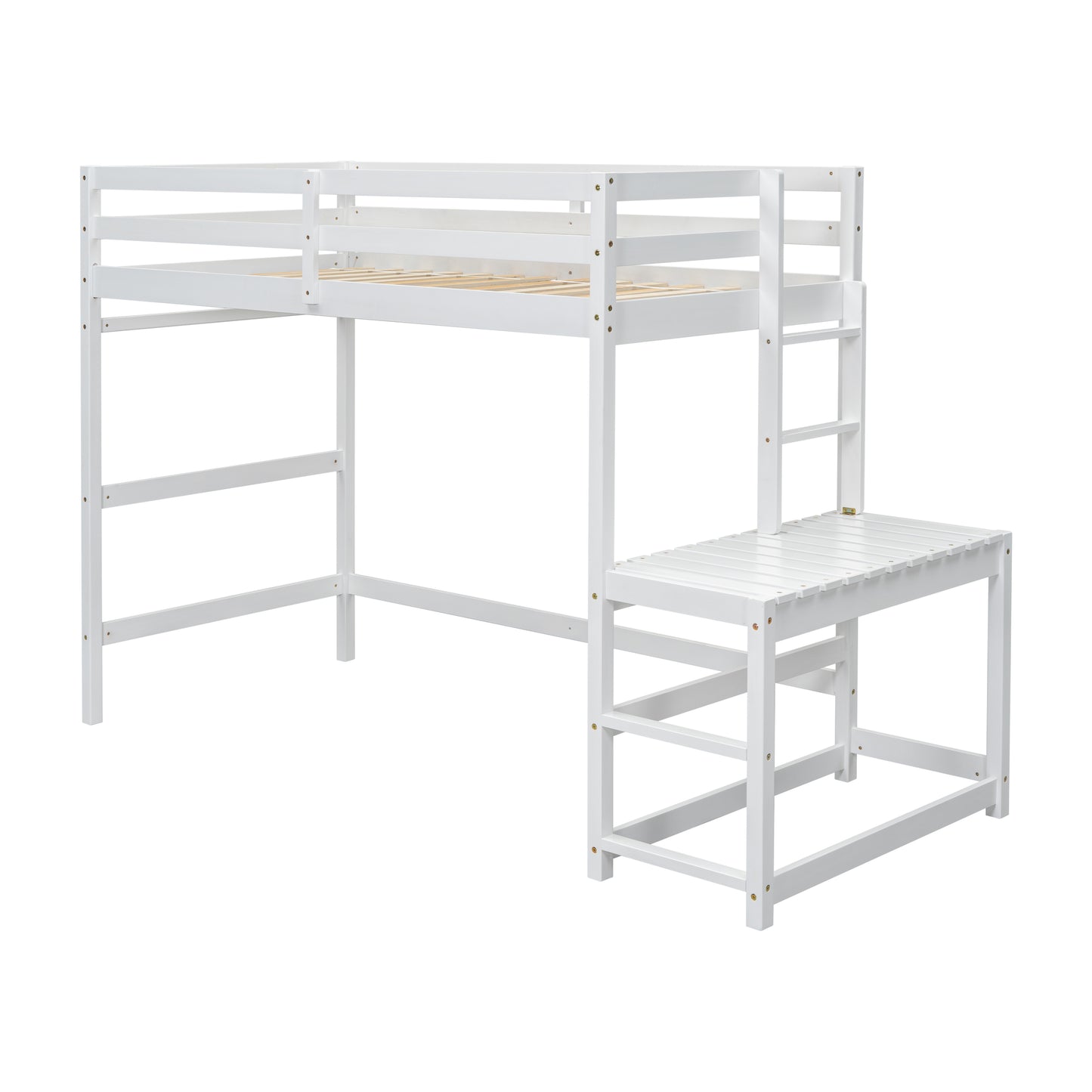 Twin High Loft Bed with Ladder landing Platform, Ladders, Guardrails,White