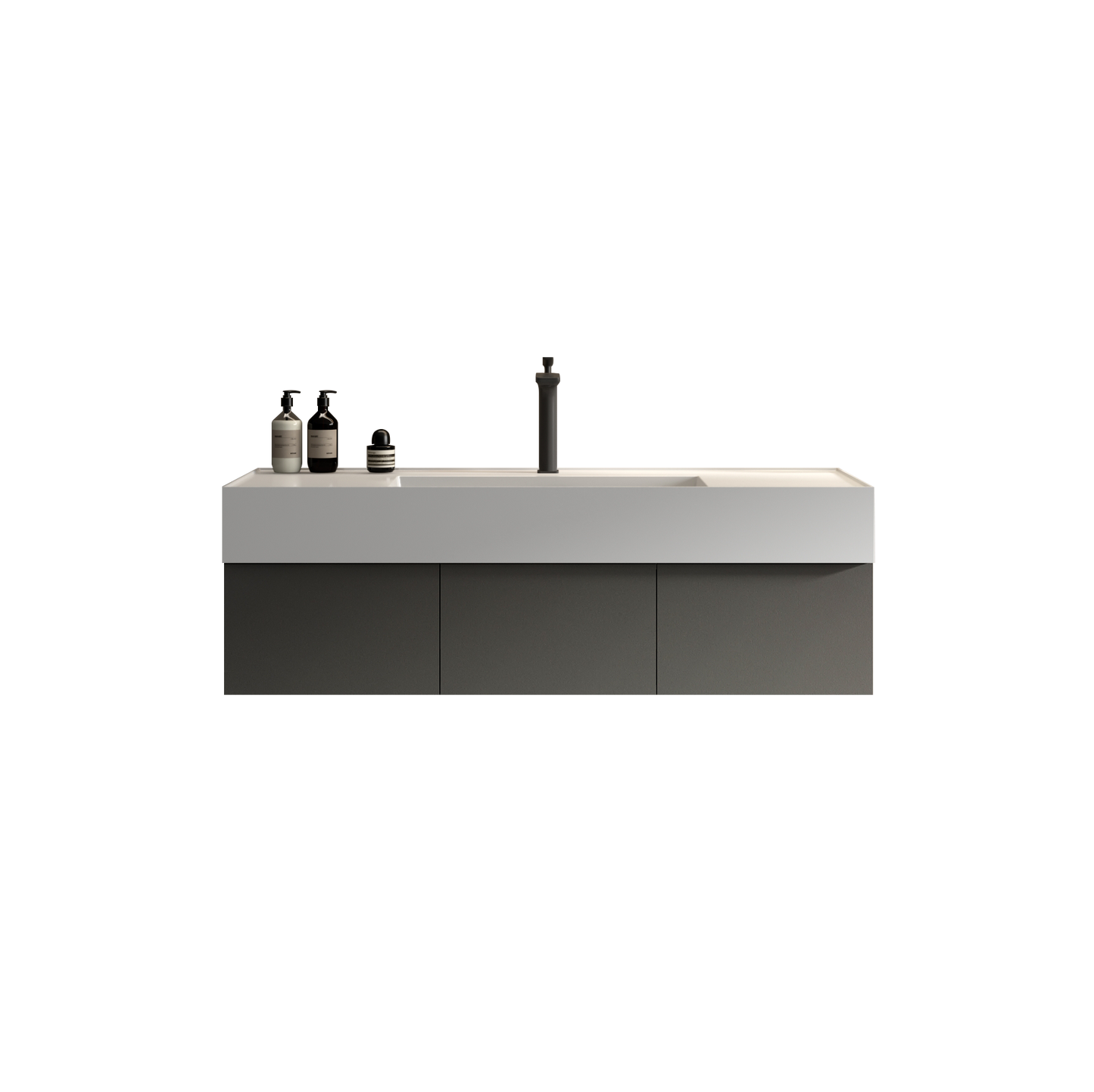 U064-Flora48W-102 Floating Bathroom Sink with Storage Cabinet, Space Gray Wall-mounted Basin with Cabinet with 3 Soft Close Doors