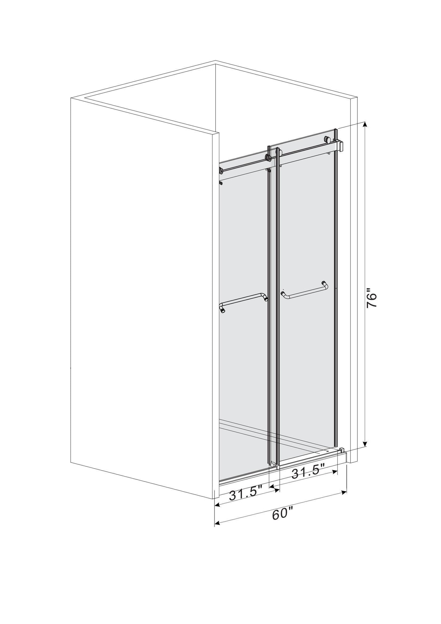 Frameless Sliding Glass Shower Doors 60" Width x 76"Height with 3/8"(10mm) Clear Tempered Glass, Brushed Gold