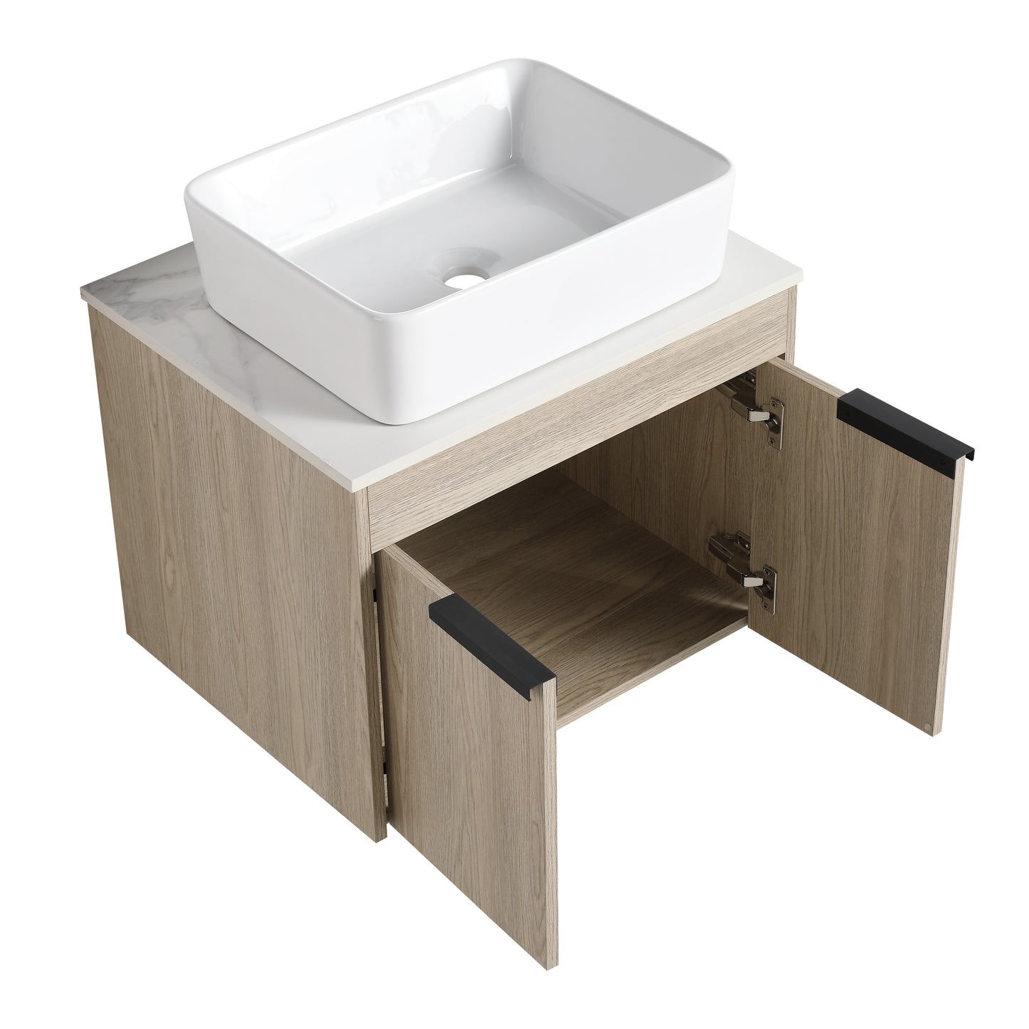 24 " Modern Design Float Bathroom Vanity With Ceramic Basin Set,  Wall Mounted White Oak Vanity  With Soft Close Door,KD-Packing,KD-Packing,2 Pieces Parcel(TOP-BAB110MOWH)