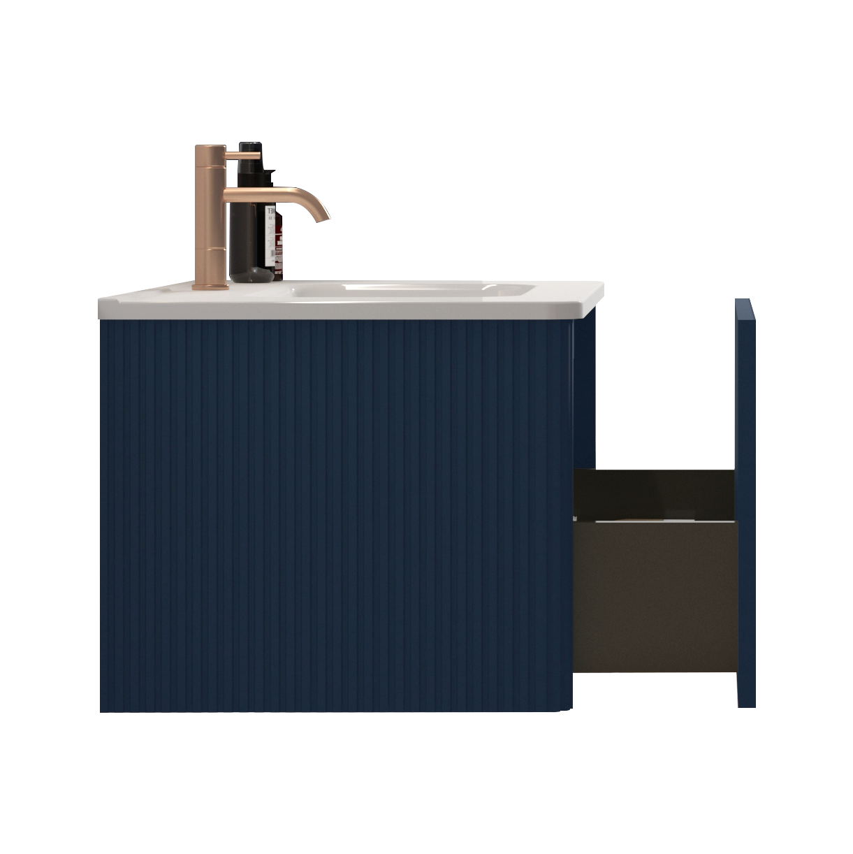 U050-Etna30W-307 Etna 30" Striped Navy Blue Skin Touch Film Bathroom Vanity with White Ceramic Sink, Wall Mounted Floating Bathroom Vanity for Modern Bathroom, without Drain and Faucet, Pre-assembled