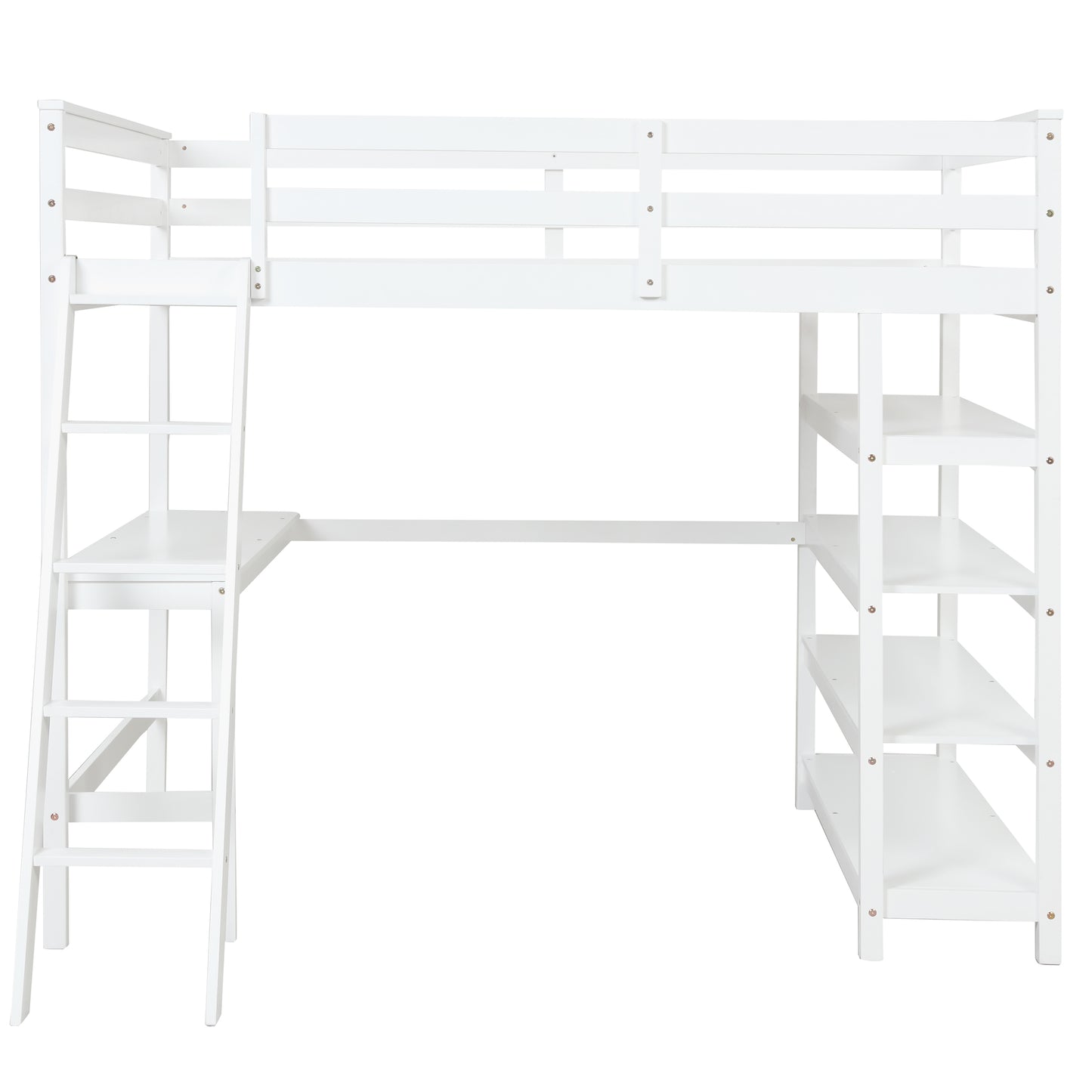 Loft Bed Full with desk,ladder,shelves , White