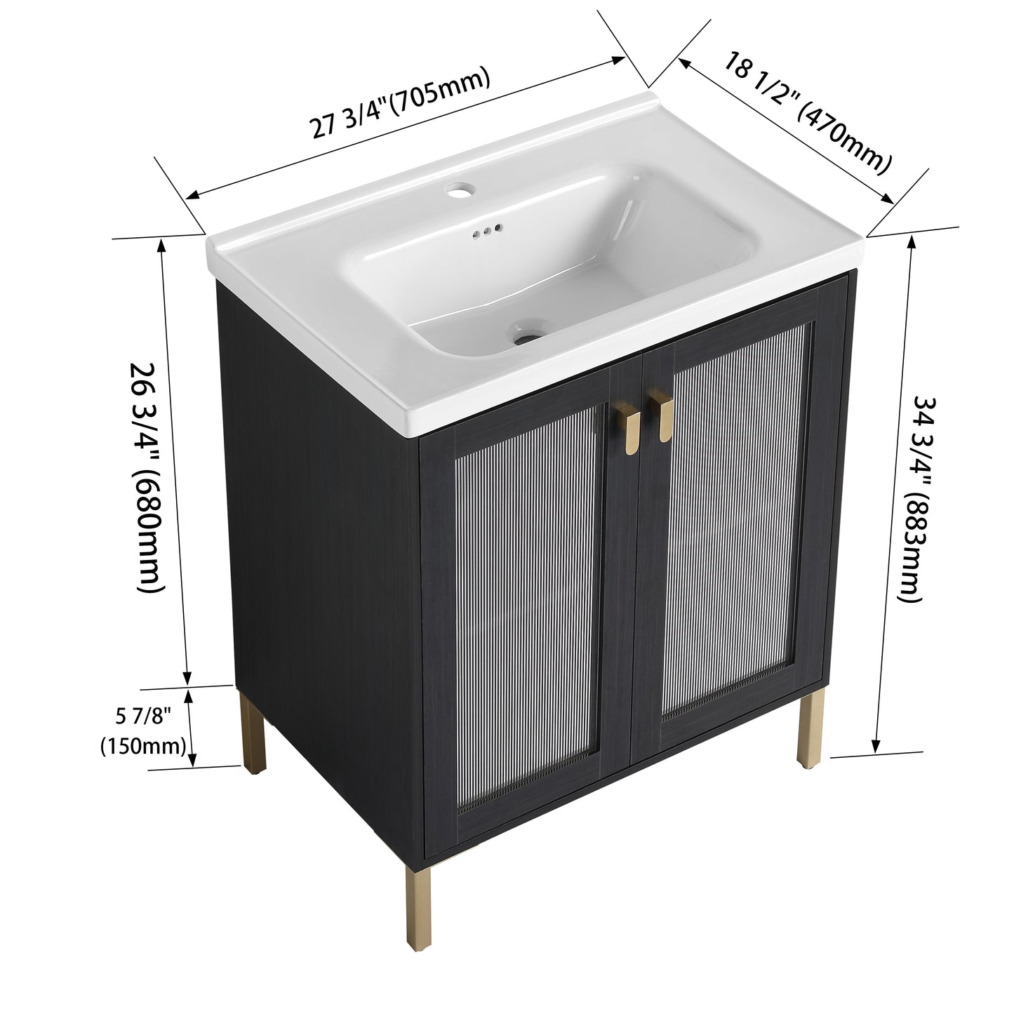 28 Inch Freestanding Bathroom Vanity Plywood With Ceramic Sink, Soft Closing Door (KD-Package)