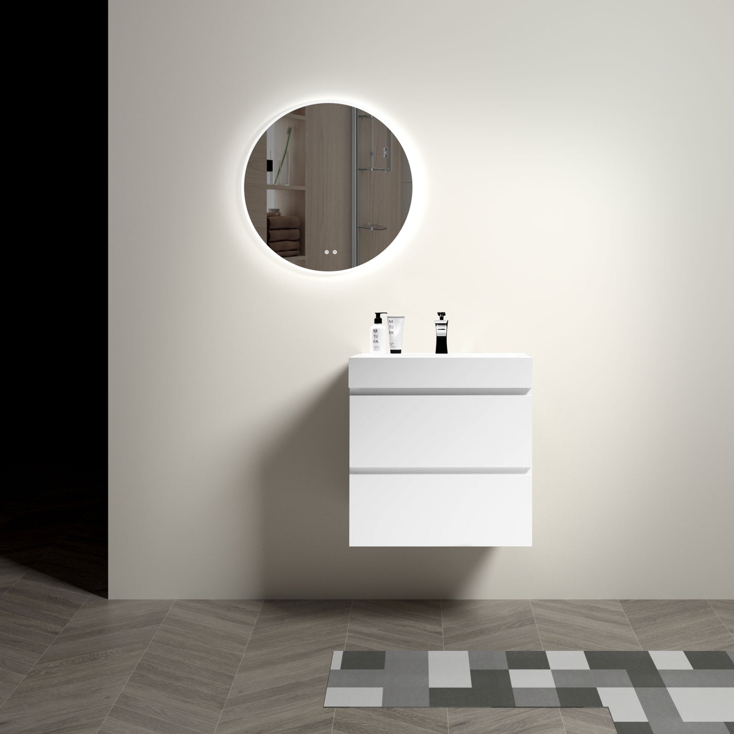 U005-Alice24-201 Alice 24" White Bathroom Vanity with Sink, Large Storage Wall Mounted Floating Bathroom Vanity for Modern Bathroom, One-Piece Sink Basin without Drain and Faucet, Pre-assembled