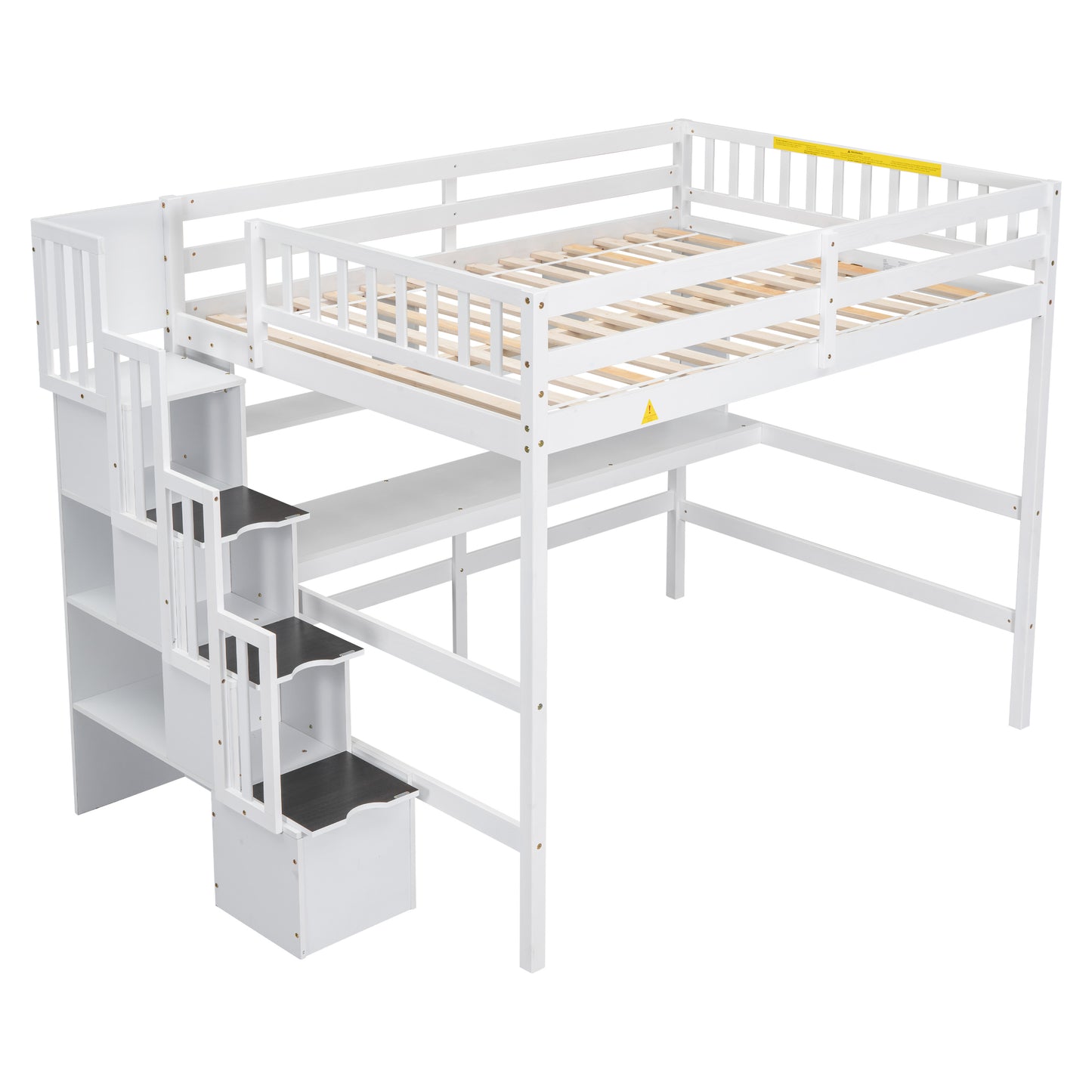 Full Size Loft Bed with Built-in Desk, Bookshelves and Storage Staircase,White(Old SKU:W504S00110)