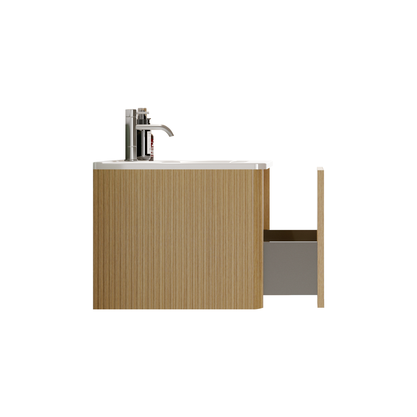 U055-Etna24W-306 Etna 24" Striped Natural Oak Bathroom Vanity with White Ceramic Sink, Wall Mounted Floating Bathroom Vanity for Modern Bathroom, Pre-assembled