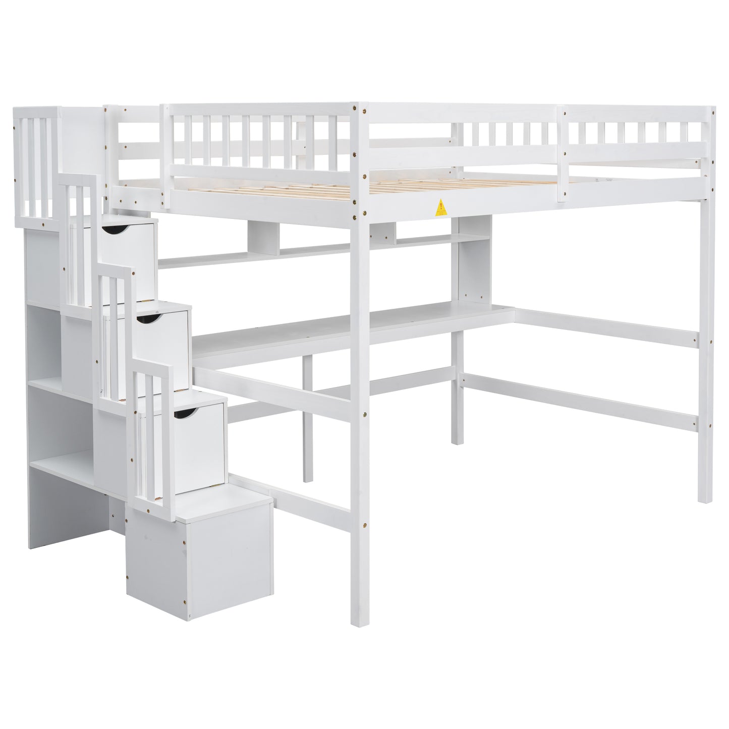 Full Size Loft Bed with Built-in Desk, Bookshelves and Storage Staircase,White(Old SKU:W504S00110)