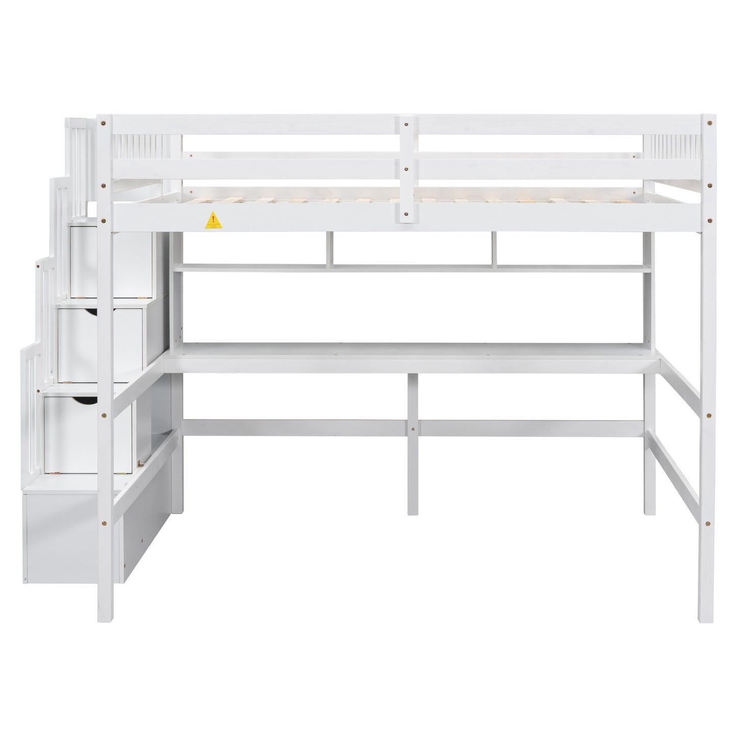 Full Size Loft Bed with Built-in Desk, Bookshelves and Storage Staircase,White(Old SKU:W504S00110)