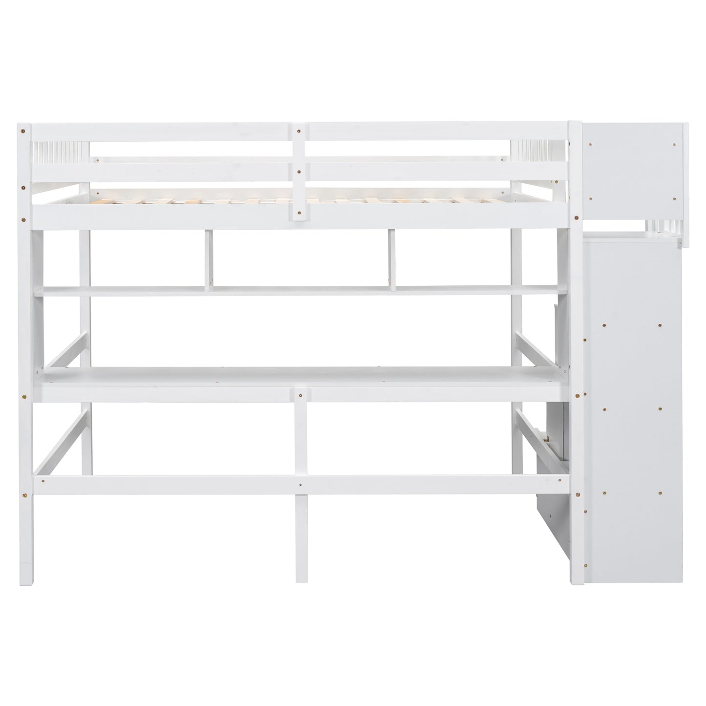 Full Size Loft Bed with Built-in Desk, Bookshelves and Storage Staircase,White(Old SKU:W504S00110)