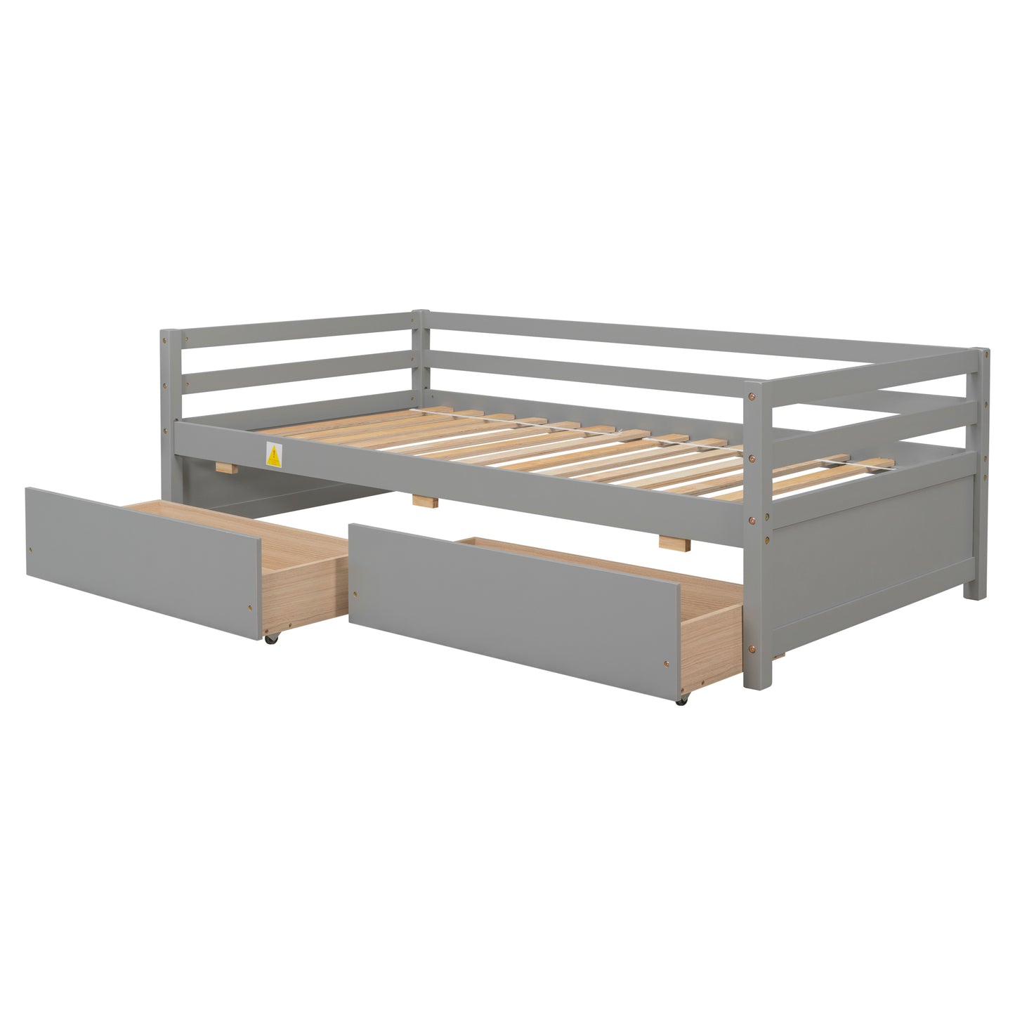 Grey Daybed with Storage Drawers, Wood Full Bed Frame with Built-in End Table for Bedroom, Living Room