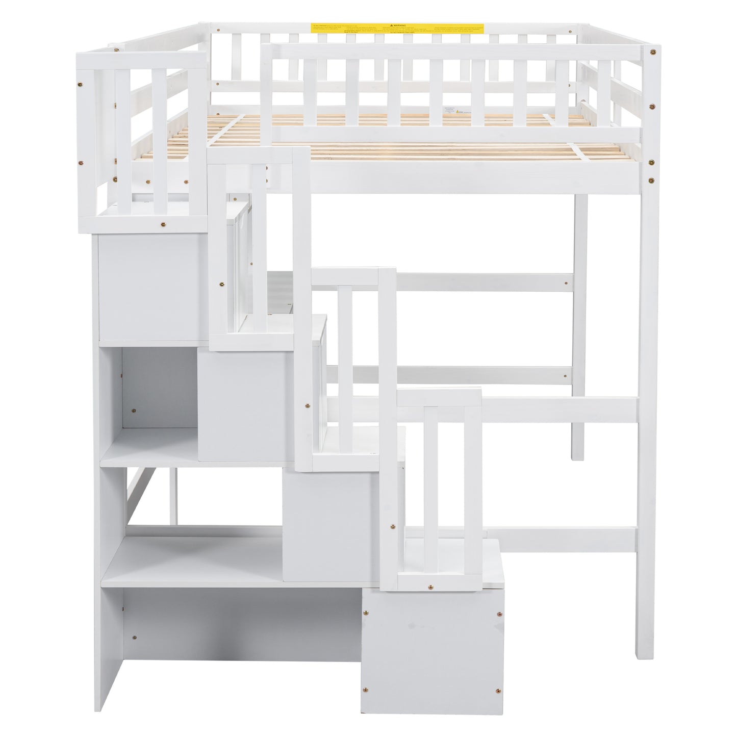 Full Size Loft Bed with Built-in Desk, Bookshelves and Storage Staircase,White(Old SKU:W504S00110)