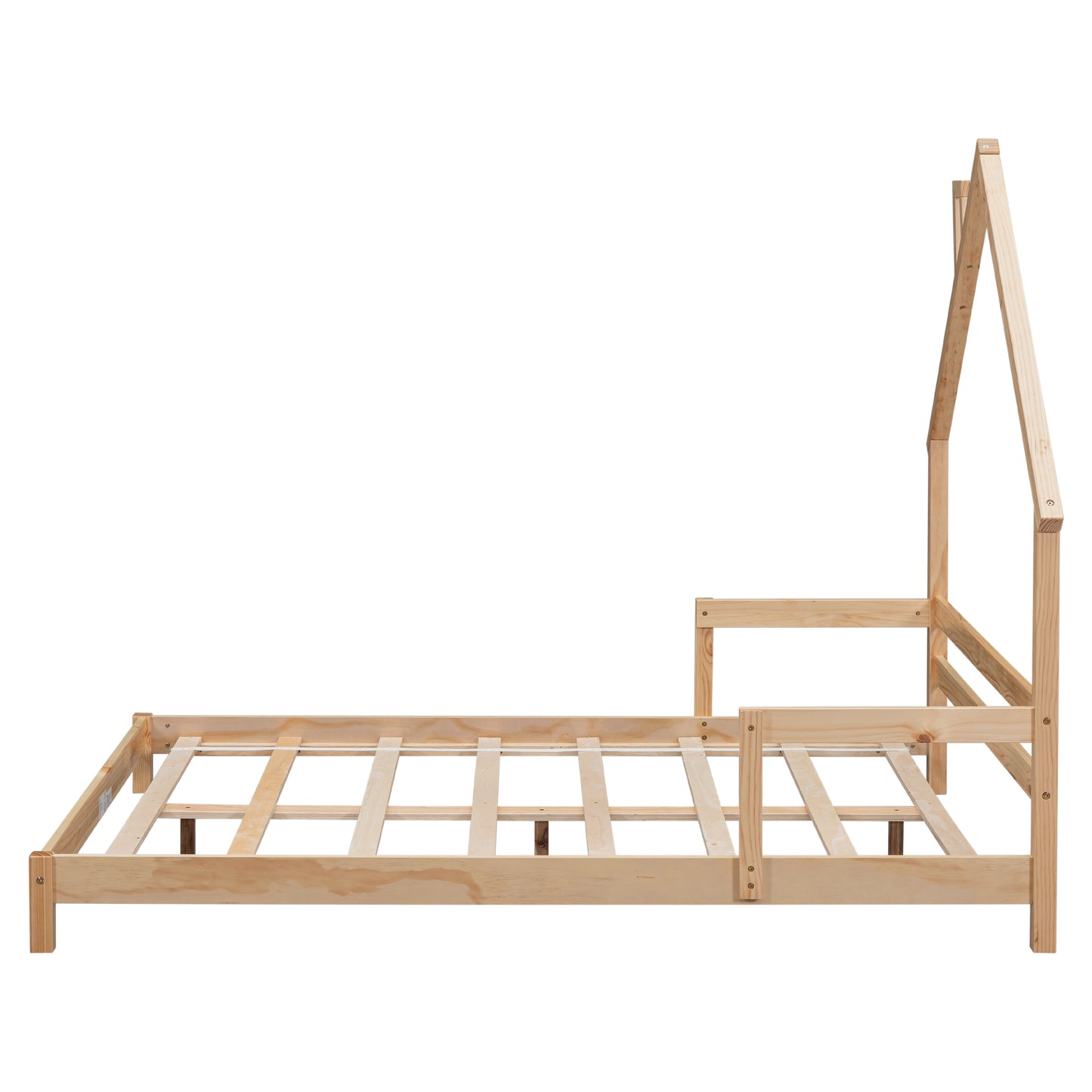 Full House-Shaped Headboard Bed with Handrails ,slats
,Natural