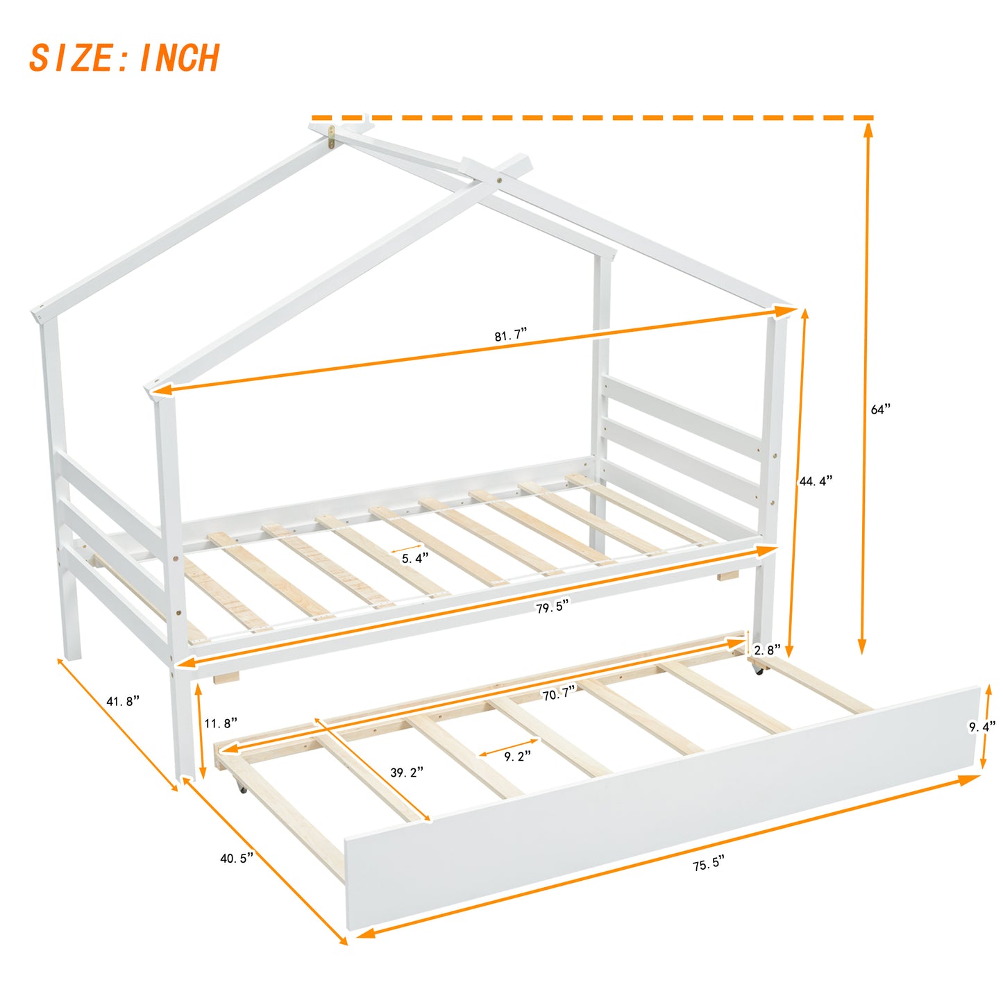 Twin Size  House-shaped Bed with Trundle,White